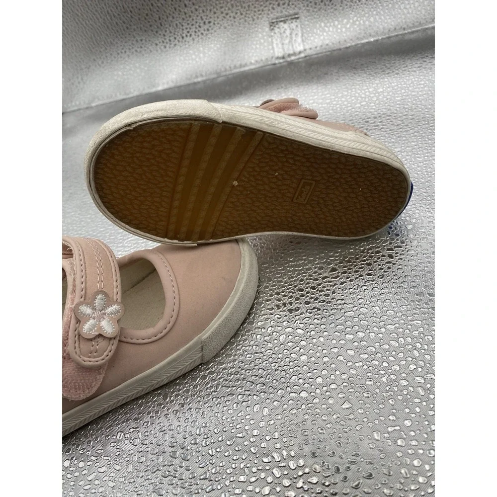 Keds Girls Pink Flower Mary‎ Jane Hook & Loop Adjustable Strap Flat Shoes Size 5